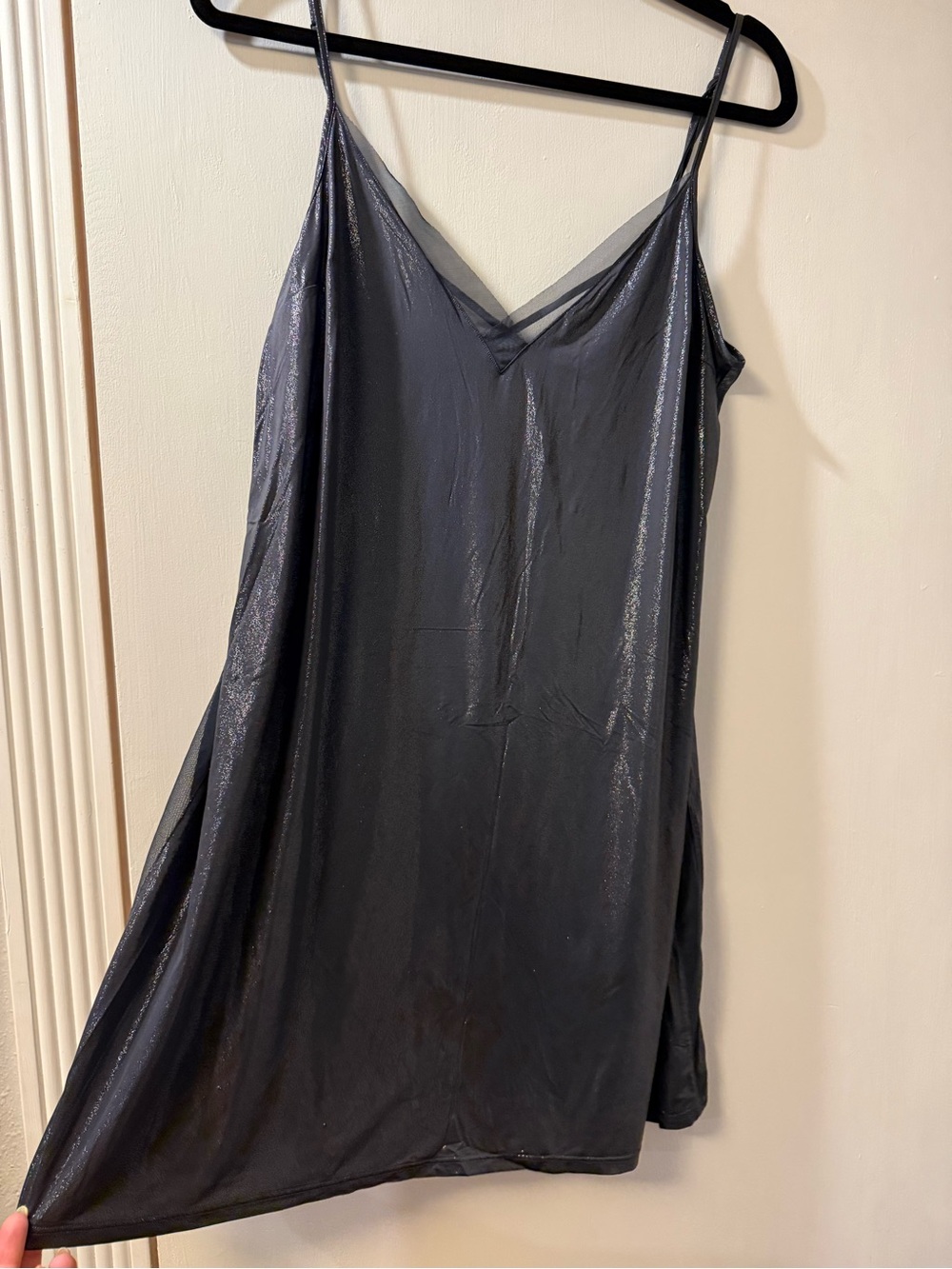 Sleek Shimmer grey  Slip Dress - V-Neck Spaghetti Straps